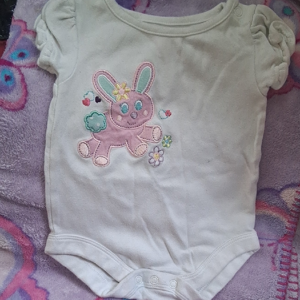 Garanimals Cream Bodysuit with Pink Bunny and Floral Accents